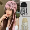 Color perla flecos bolos gorro mujer verano calado boho vintage étnico trenzado manga sombrero trendy Specification image